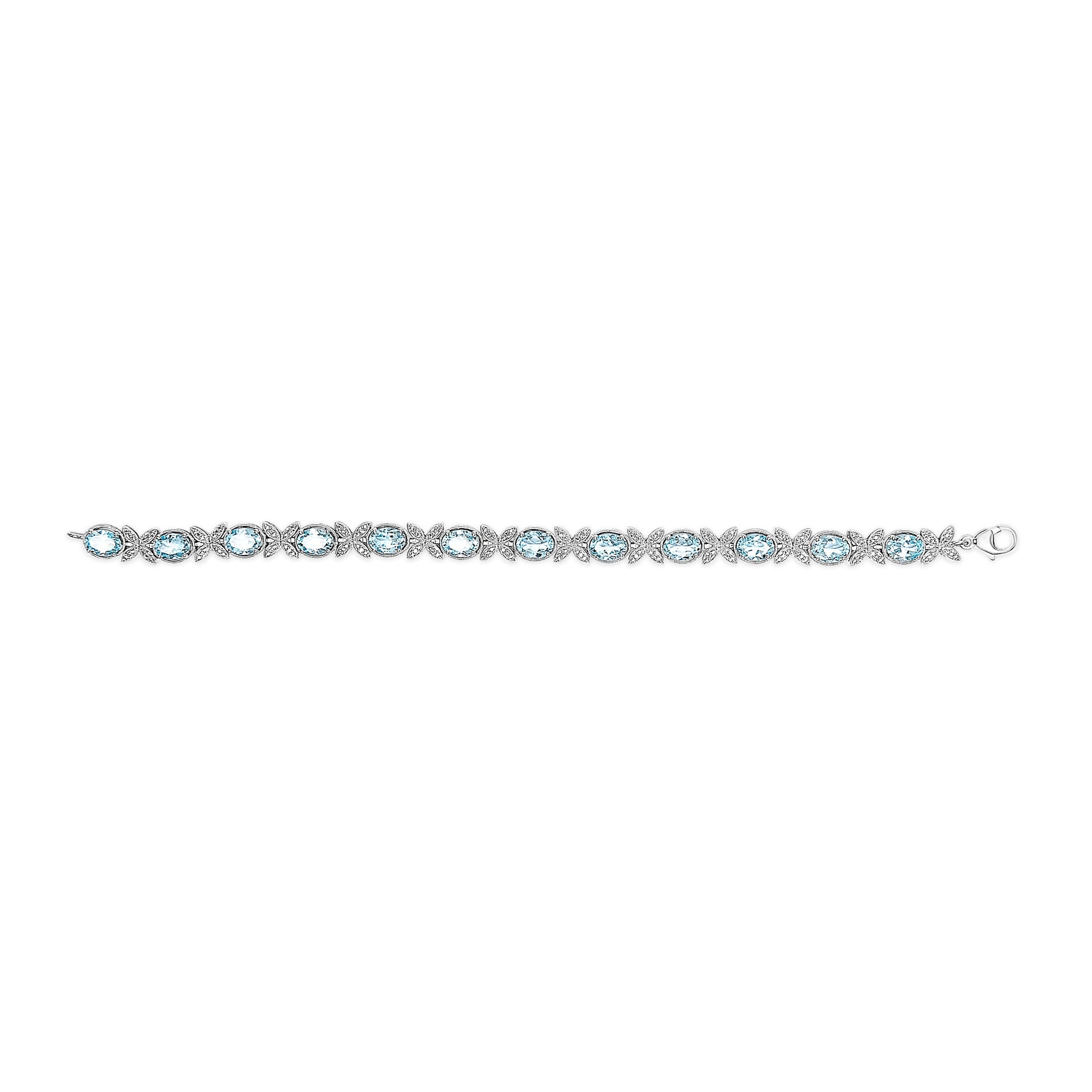 .925 Sterling Silver Oval Blue Topaz Diamond Butterfly Link Bracelet (I-J Color, I1-I2 Clarity) - Size 7" Inches Bids.com