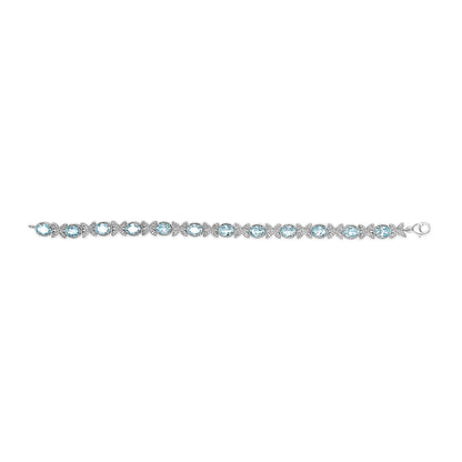 .925 Sterling Silver Oval Blue Topaz Diamond Butterfly Link Bracelet (I-J Color, I1-I2 Clarity) - Size 7" Inches Bids.com