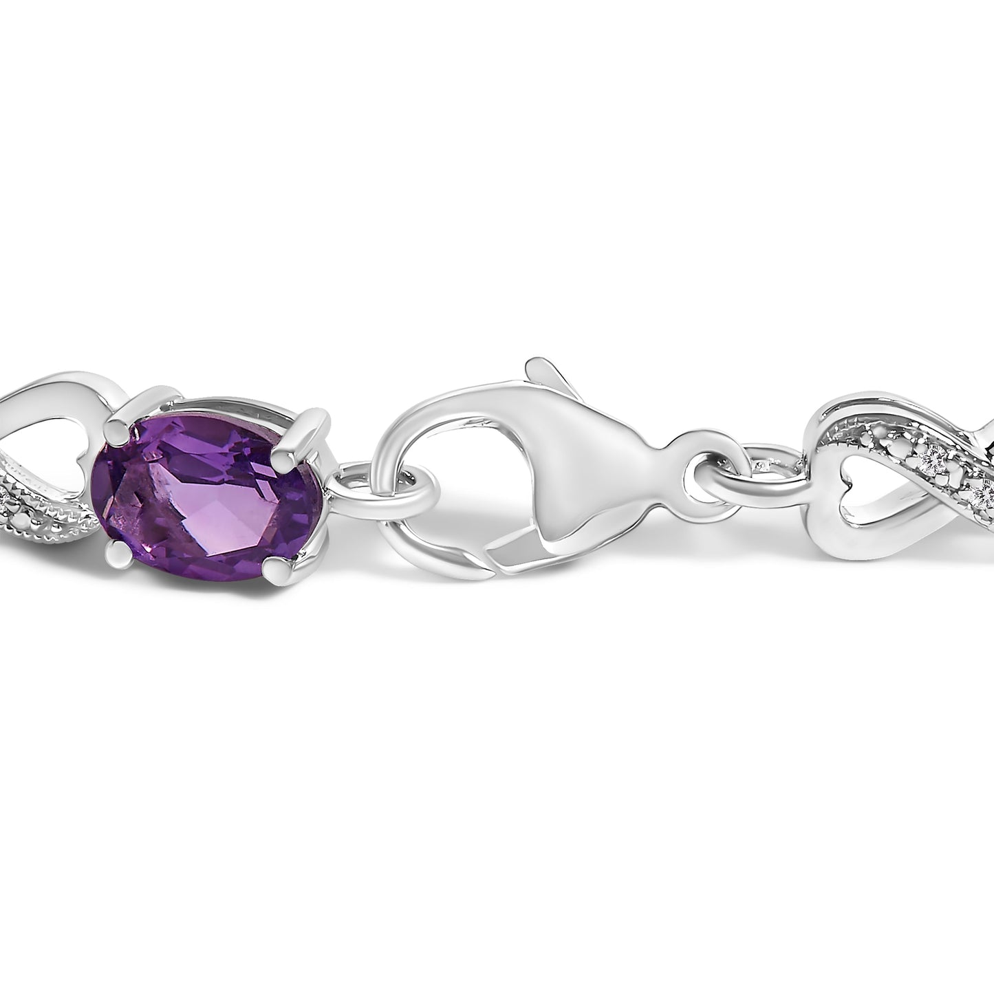 .925 Sterling Silver Oval Purple Amethyst and Diamond Infinity Link Bracelet (I-J Color, I1-I2 Clarity) - 7" Inches Bids.com