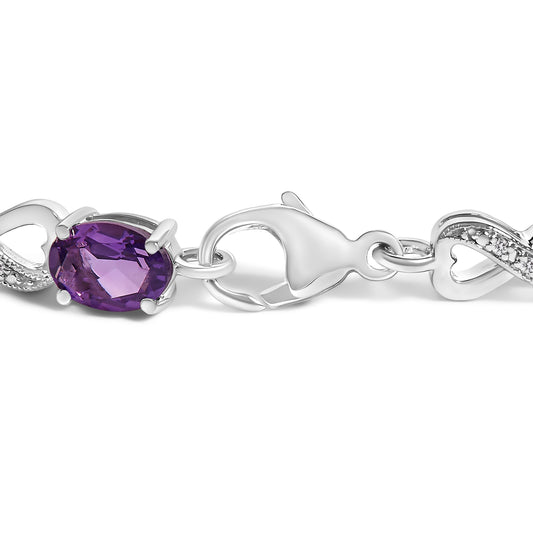 .925 Sterling Silver Oval Purple Amethyst and Diamond Infinity Link Bracelet (I-J Color, I1-I2 Clarity) - 7" Inches Bids.com