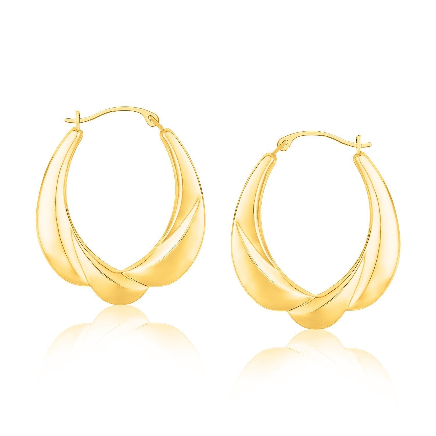 14k Yellow Gold Scallop Motif Graduated Oval Hoop Earrings Bids.com