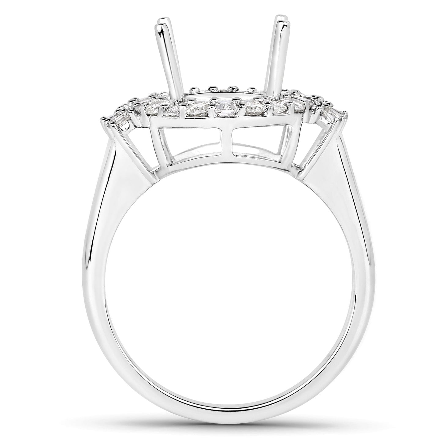 0.83 Carat Genuine White Diamond 14K White Gold Semi Mount Ring - holds 11x9mm Oval Gemstone Bids.com