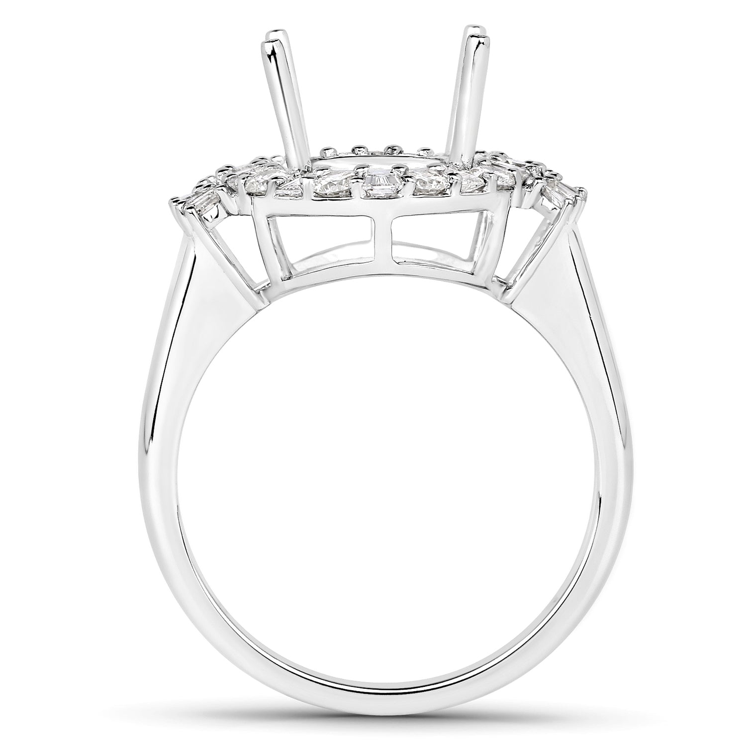 0.83 Carat Genuine White Diamond 14K White Gold Semi Mount Ring - holds 11x9mm Oval Gemstone Bids.com