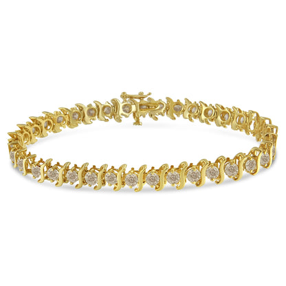 10K Yellow Gold Plated .925 Sterling Silver 7.0 cttw 2-Prong Set Round Brilliant Cut Diamond "S" Link Bracelet (J-K color, I1-I2 clarity) - 7" Bids.com
