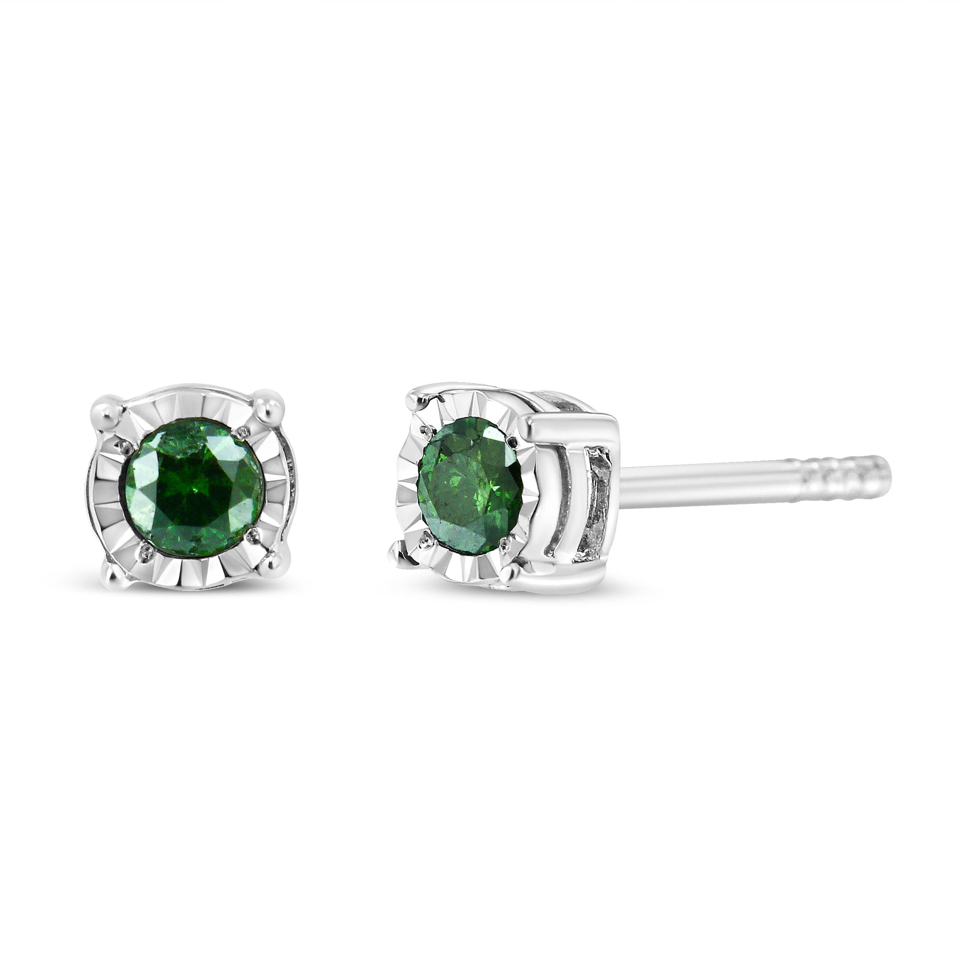Sterling Silver Rose Cut Treated Green Diamond Solitaire Stud Earrings (0.25 cttw, Green Color, I2-I3 Clarity) Bids.com