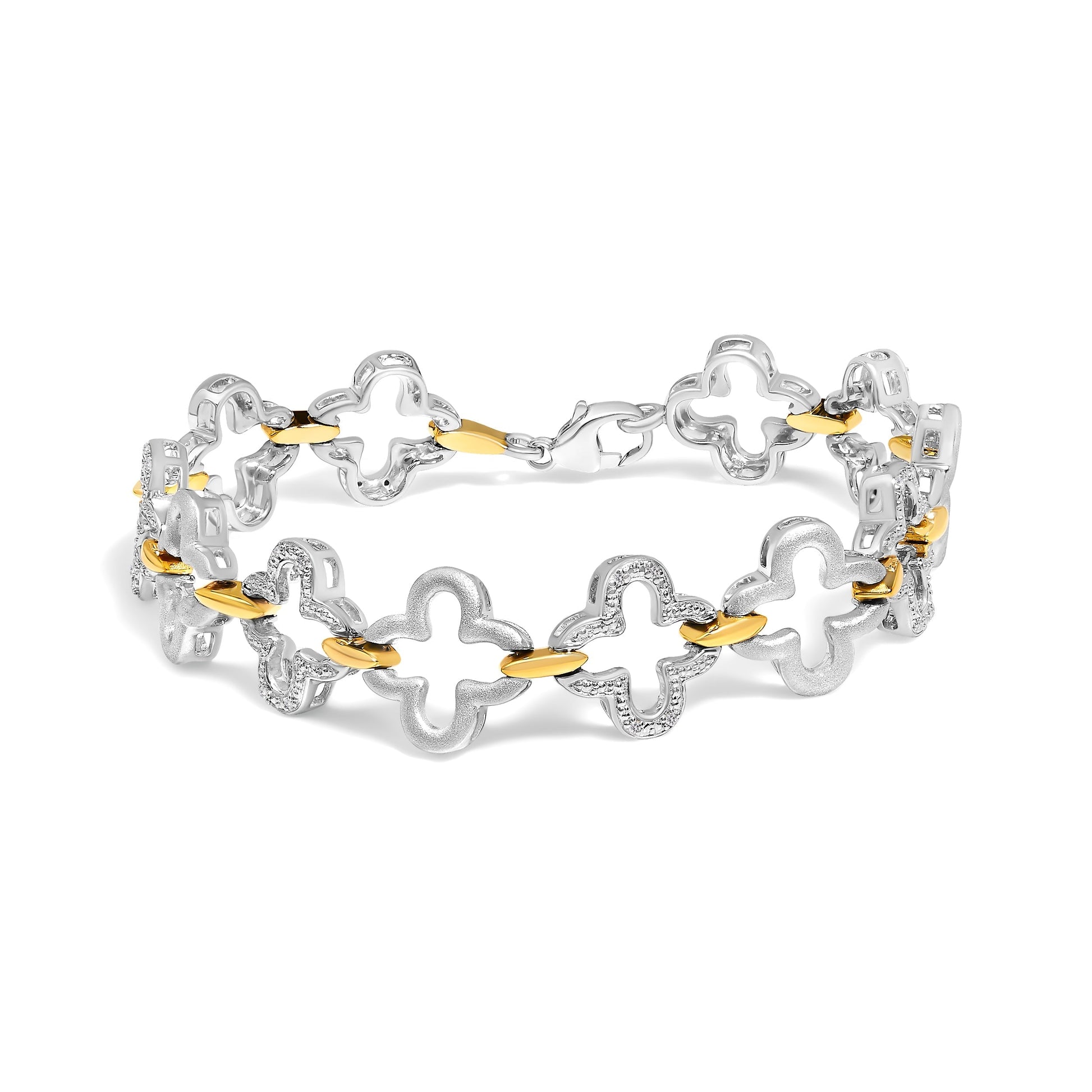 .925 Two-tone Sterling Silver 1/10 Cttw Natural Round Diamond Fashion Tennis Bracelet (I-J Color, I1-I2 Clarity) - 7" Bids.com