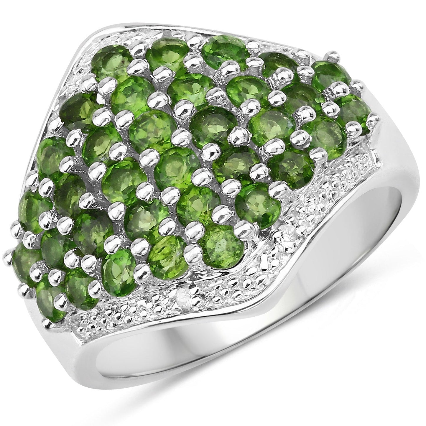 2.41 Carat Genuine Chrome Diopside and White Topaz .925 Sterling Silver Ring Bids.com