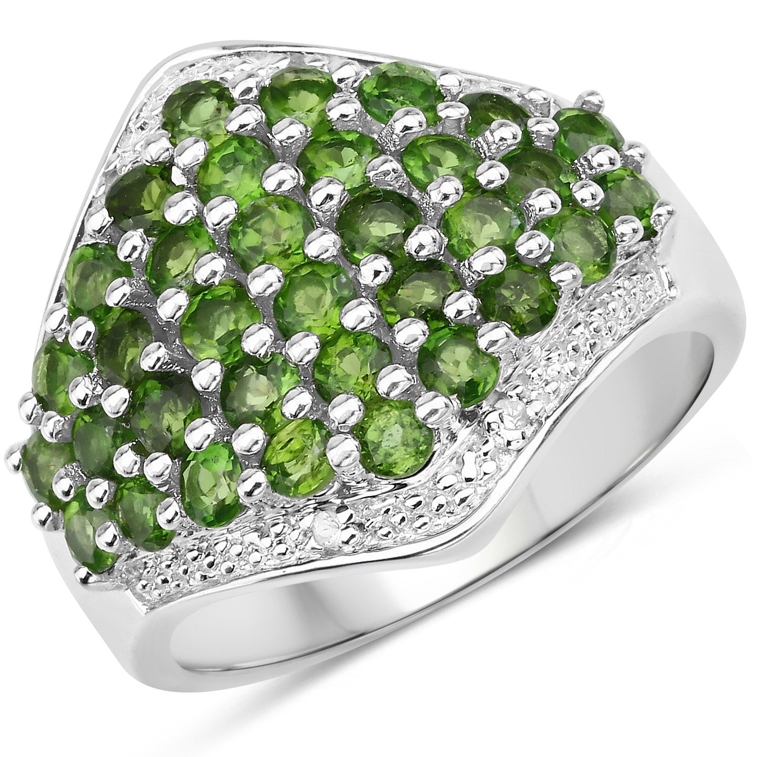 2.41 Carat Genuine Chrome Diopside and White Topaz .925 Sterling Silver Ring Bids.com