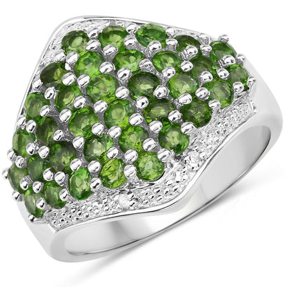 2.41 Carat Genuine Chrome Diopside and White Topaz .925 Sterling Silver Ring Bids.com