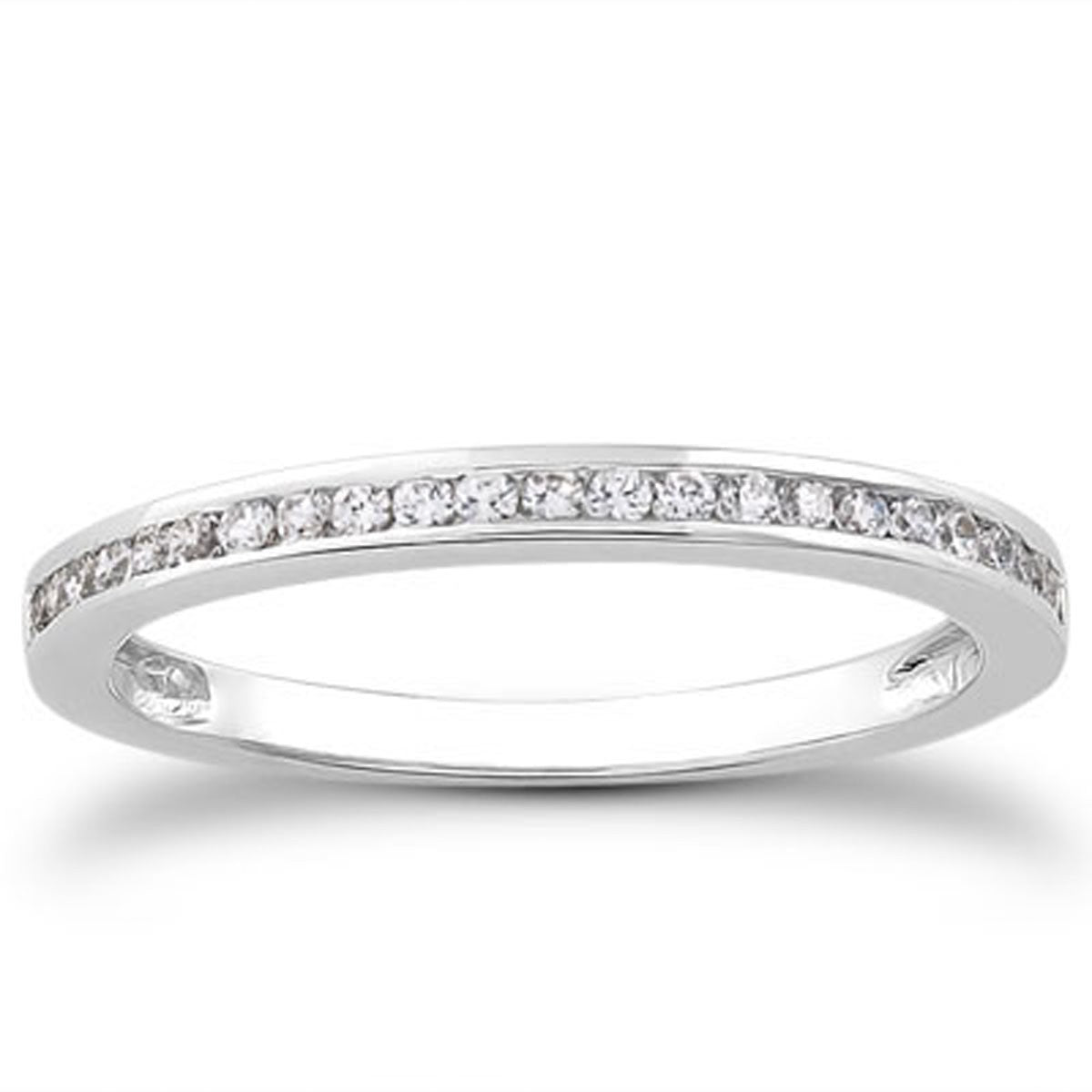 14k White Gold Slender Channel Set Diamond Wedding Ring Band Set 1/2 Around Bids.com