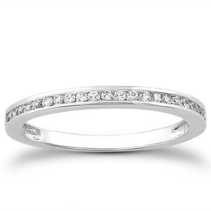 14k White Gold Slender Channel Set Diamond Wedding Ring Band Set 1/2 Around Bids.com