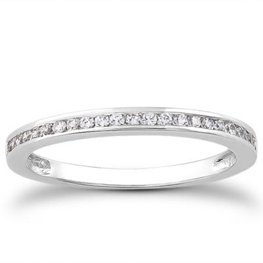 14k White Gold Slender Channel Set Diamond Wedding Ring Band Set 1/2 Around Bids.com