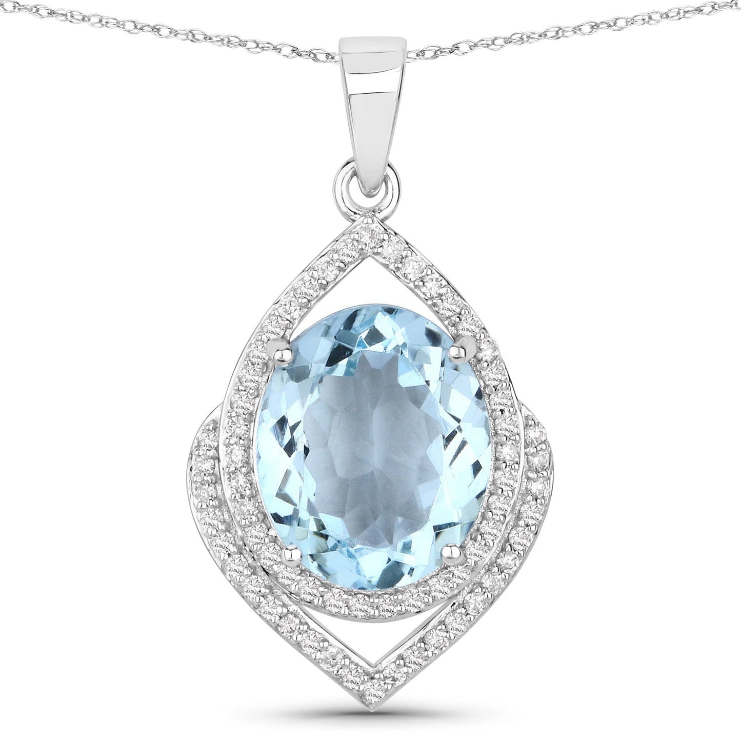 3.82 Carat Genuine Aquamarine and White Diamond 14K White Gold Pendant Bids.com