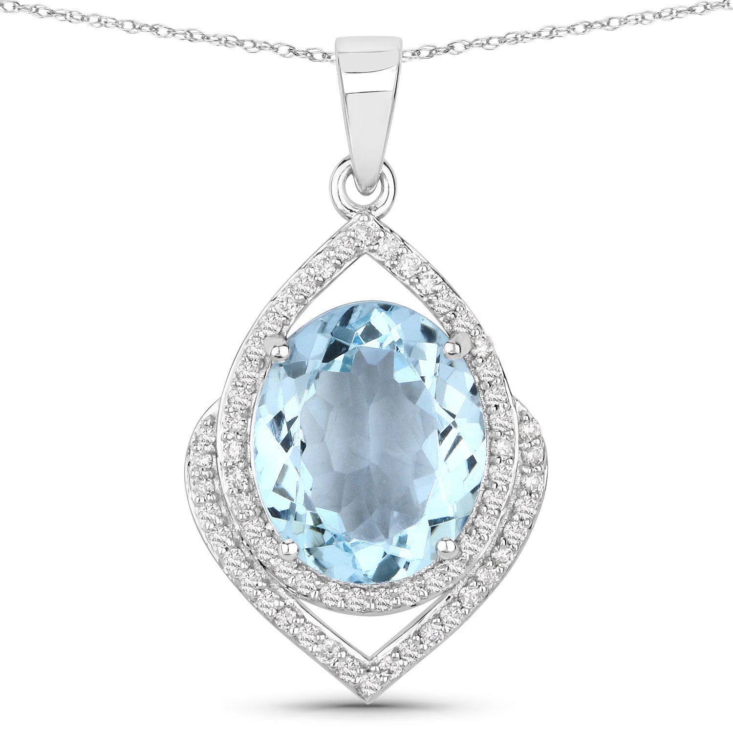 3.82 Carat Genuine Aquamarine and White Diamond 14K White Gold Pendant Bids.com