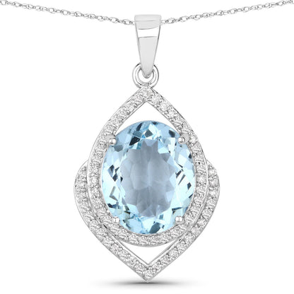 3.82 Carat Genuine Aquamarine and White Diamond 14K White Gold Pendant Bids.com