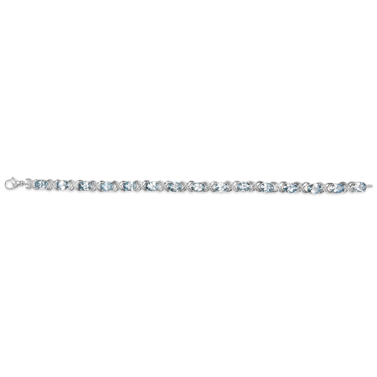 .925 Sterling Silver 16.0 Cttw Oval Blue Topaz and Diamond Accent Tennis X Link Bracelet (I-J Color, I1-I2 Clarity) - Size 7" Inch Bids.com