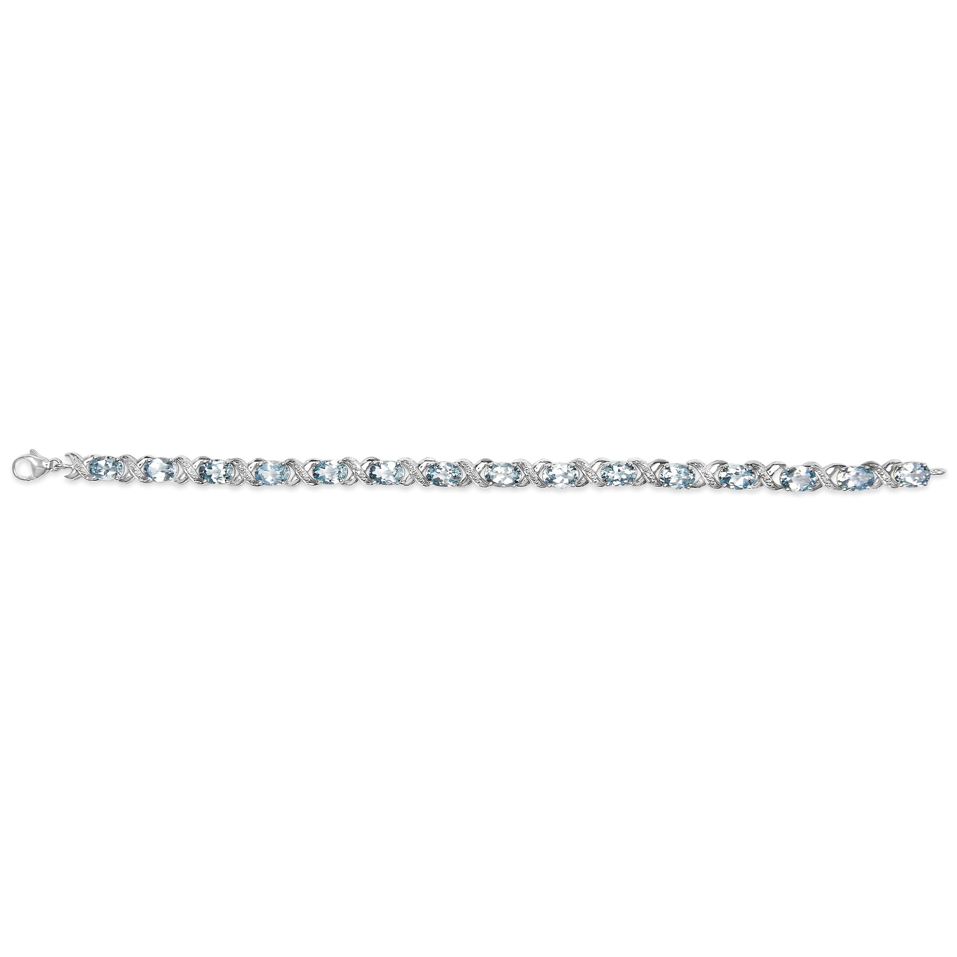 .925 Sterling Silver 16.0 Cttw Oval Blue Topaz and Diamond Accent Tennis X Link Bracelet (I-J Color, I1-I2 Clarity) - Size 7" Inch Bids.com