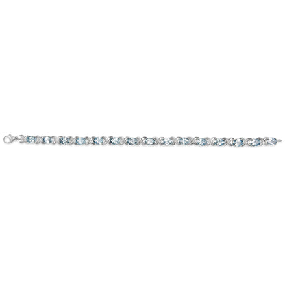 .925 Sterling Silver 16.0 Cttw Oval Blue Topaz and Diamond Accent Tennis X Link Bracelet (I-J Color, I1-I2 Clarity) - Size 7" Inch Bids.com