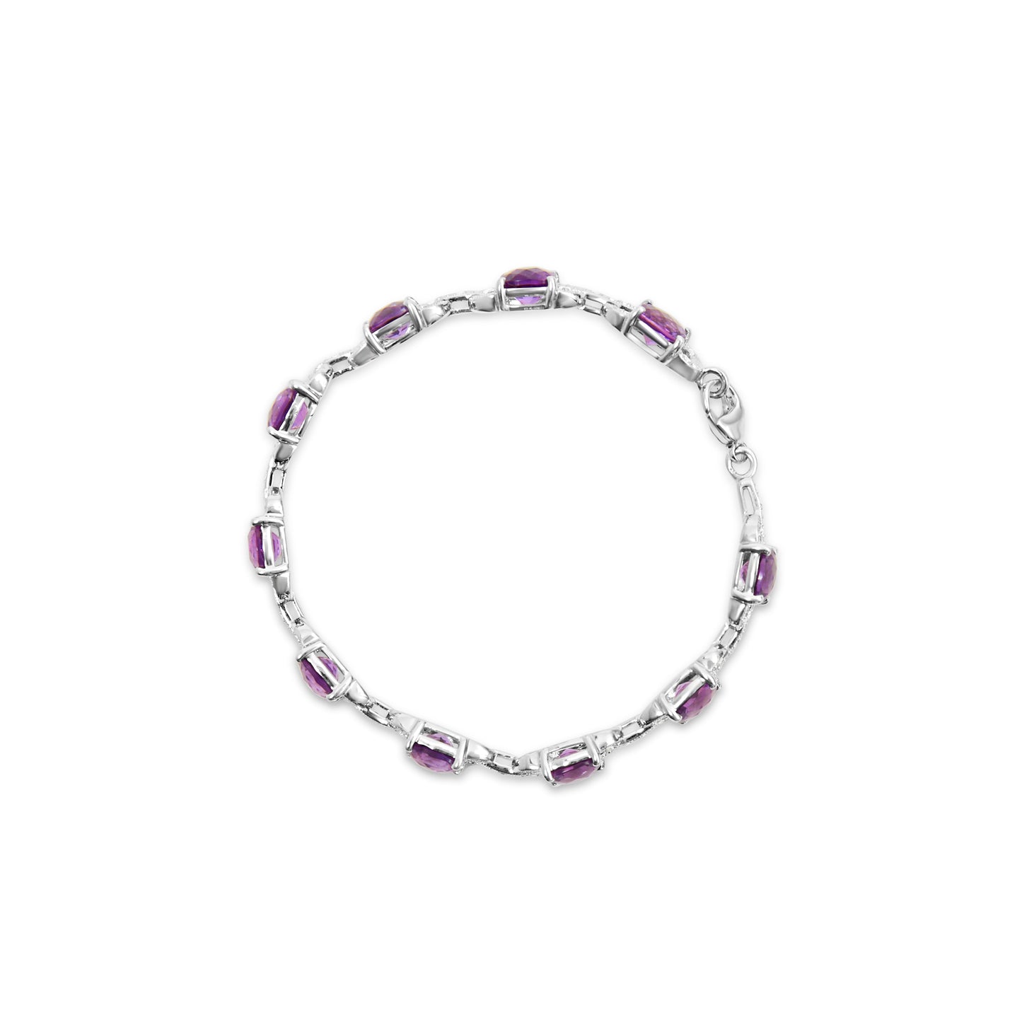 .925 Sterling Silver 7mm Cushion Cut Amethyst Gemstone and Diamond Tennis Link Bracelet (I-J Color, I1-I2 Clarity) - Size 7" Bids.com