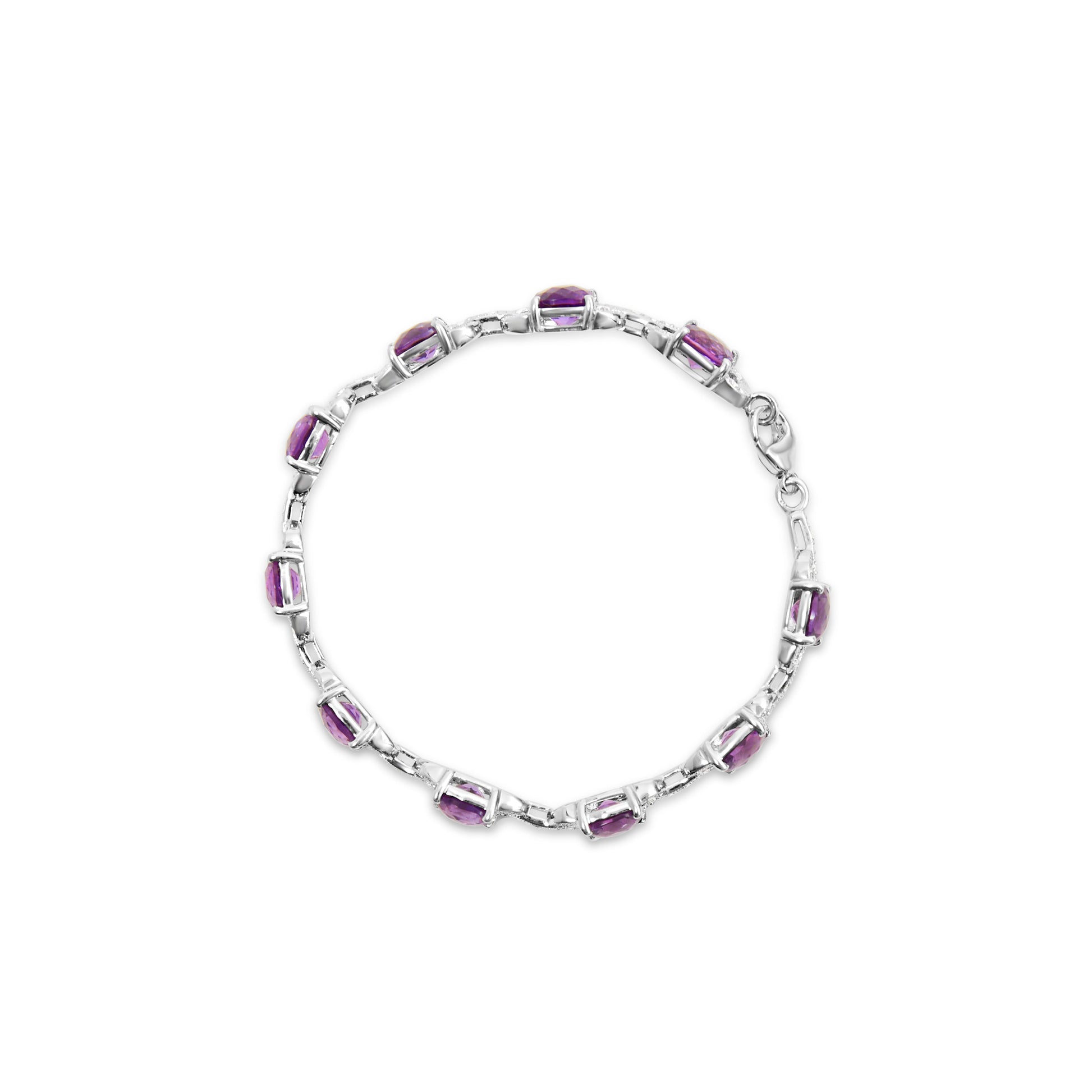 .925 Sterling Silver 7mm Cushion Cut Amethyst Gemstone and Diamond Tennis Link Bracelet (I-J Color, I1-I2 Clarity) - Size 7" Bids.com