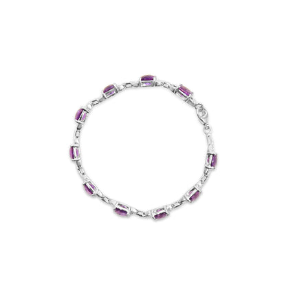 .925 Sterling Silver 7mm Cushion Cut Amethyst Gemstone and Diamond Tennis Link Bracelet (I-J Color, I1-I2 Clarity) - Size 7" Bids.com