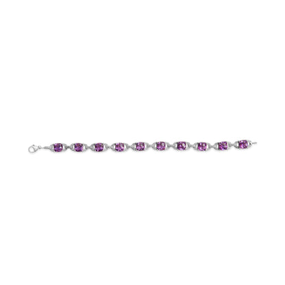 .925 Sterling Silver 7mm Cushion Cut Amethyst Gemstone and Diamond Tennis Link Bracelet (I-J Color, I1-I2 Clarity) - Size 7" Bids.com