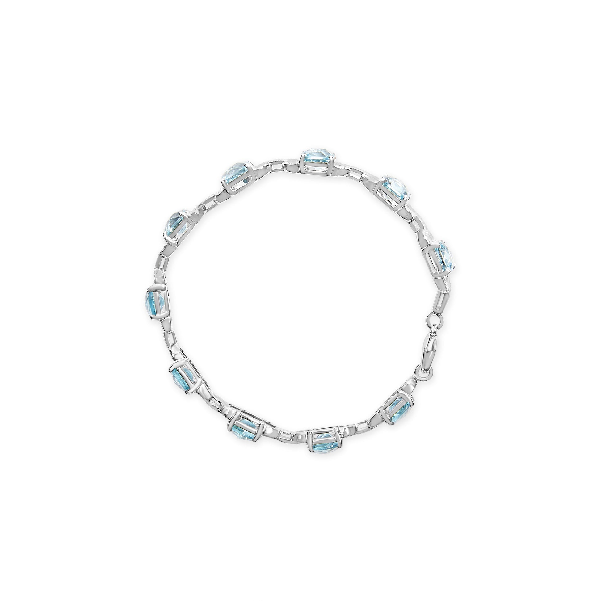 .925 Sterling Silver 7x7 mm Cushion Cut Blue Topaz and 1/20 cttw Round Cut Diamond Fashion Tennis Bracelet (I-J Color, I1-I2 Clarity) - 7" Bids.com