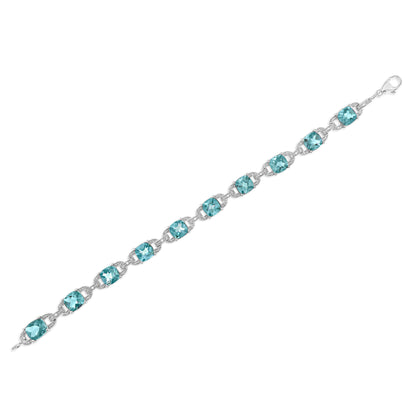 .925 Sterling Silver 7x7 mm Cushion Cut Blue Topaz and 1/20 cttw Round Cut Diamond Fashion Tennis Bracelet (I-J Color, I1-I2 Clarity) - 7" Bids.com
