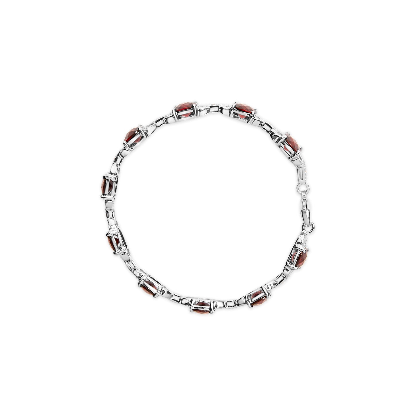 .925 Sterling Silver 7x7mm Checkered Cushion Red Garnet and Diamond Accent Fashion Tennis Link Bracelet (I-J Color, I1-I2 Clarity) - Size 7" Inch Bids.com
