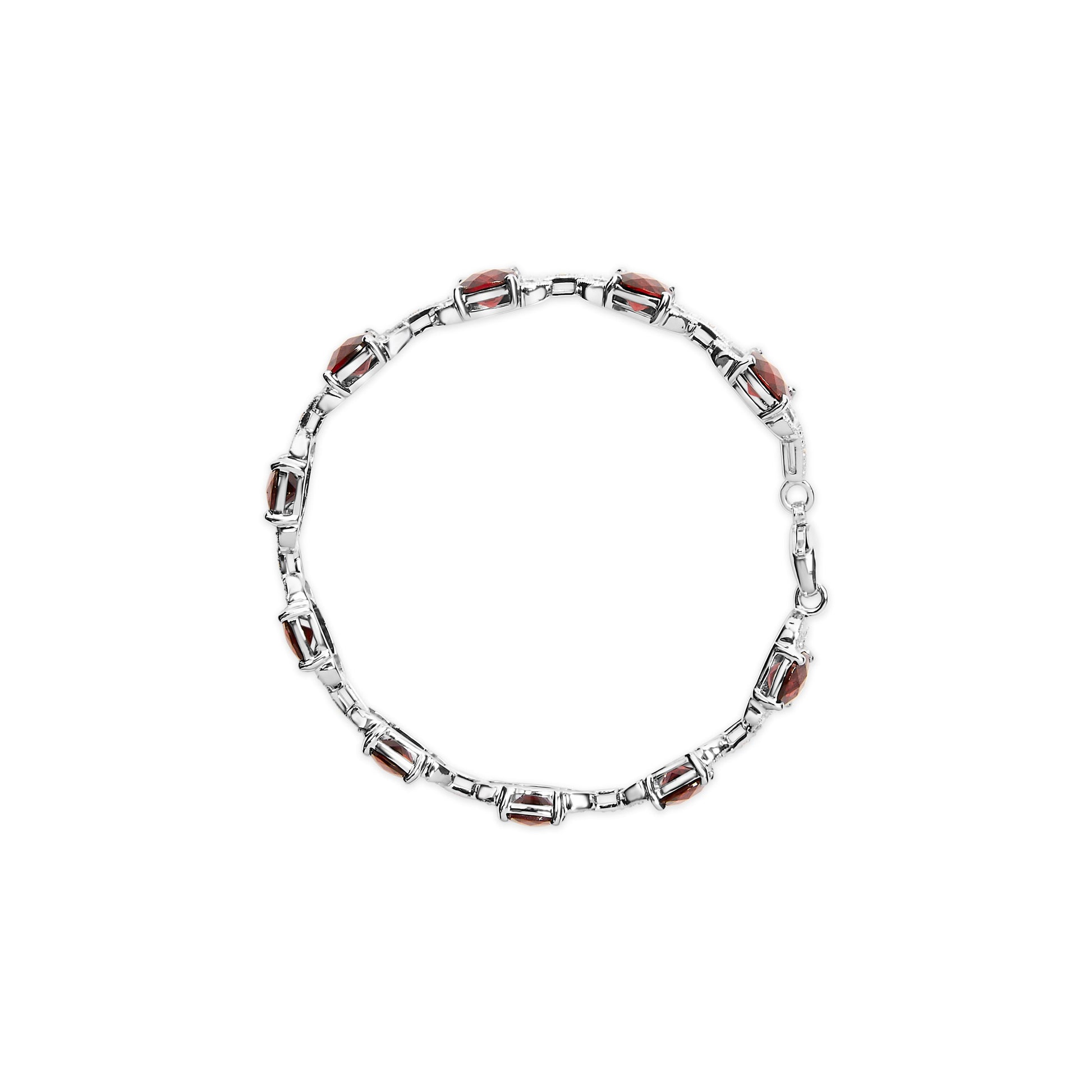 .925 Sterling Silver 7x7mm Checkered Cushion Red Garnet and Diamond Accent Fashion Tennis Link Bracelet (I-J Color, I1-I2 Clarity) - Size 7" Inch Bids.com