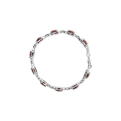 .925 Sterling Silver 7x7mm Checkered Cushion Red Garnet and Diamond Accent Fashion Tennis Link Bracelet (I-J Color, I1-I2 Clarity) - Size 7" Inch Bids.com
