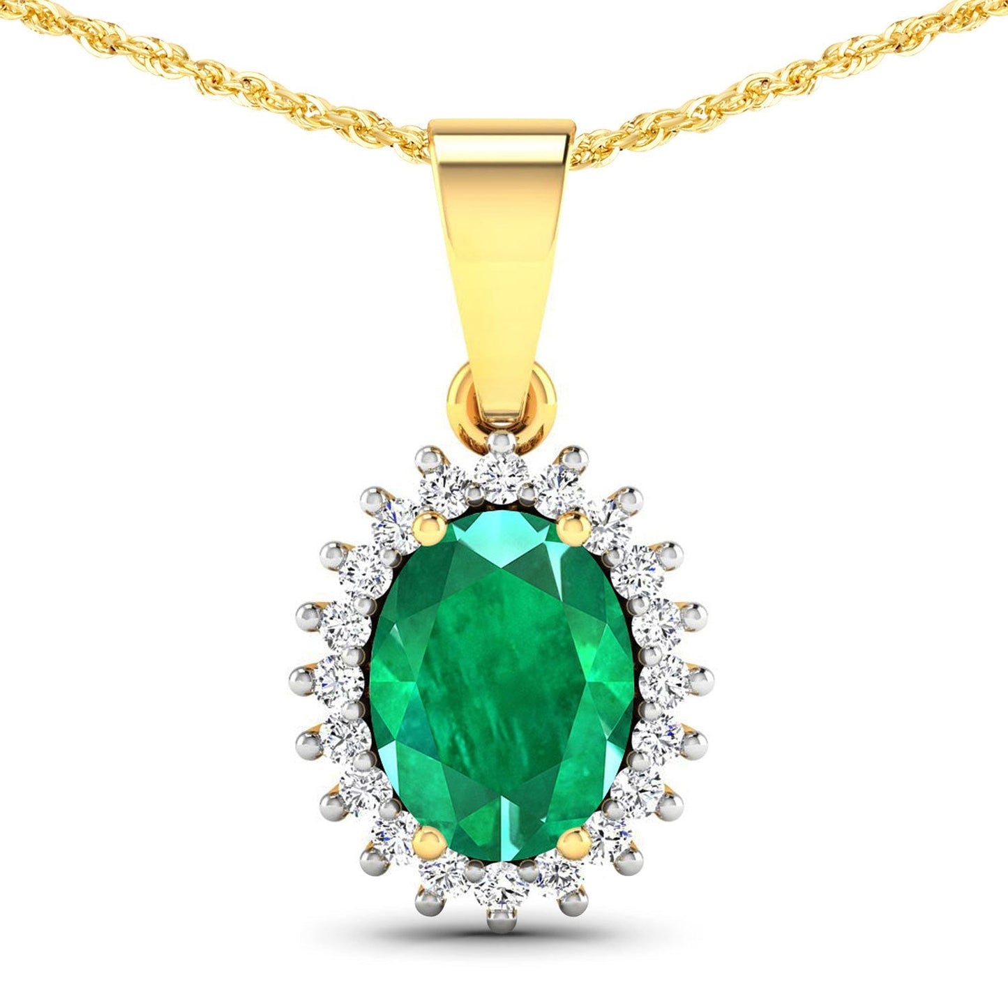1.13 Carat Genuine Zambian Emerald and White Diamond 14K Yellow Gold Pendant Bids.com