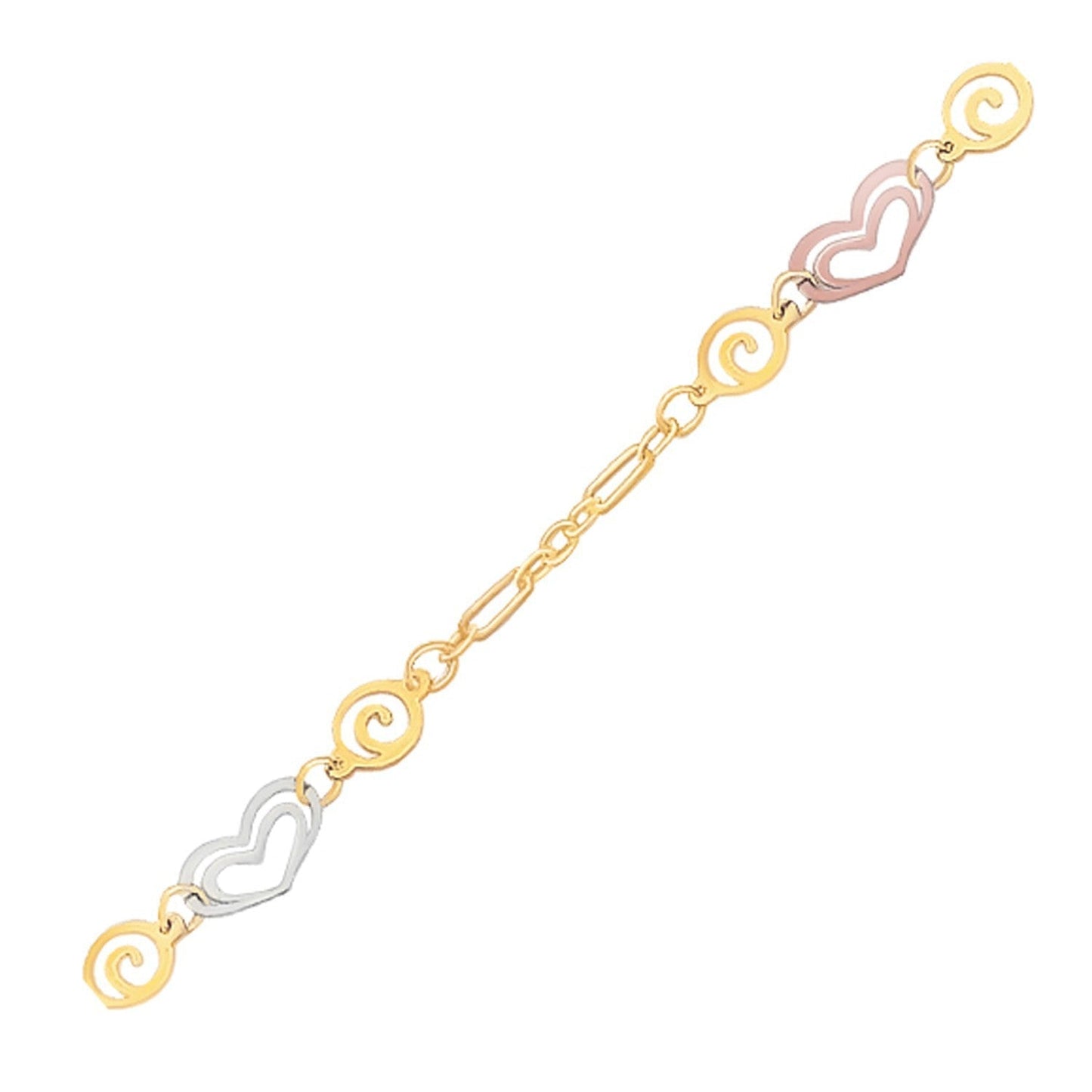 14k Tri-Color Gold Anklet with Multi Color Heart Stations Bids.com
