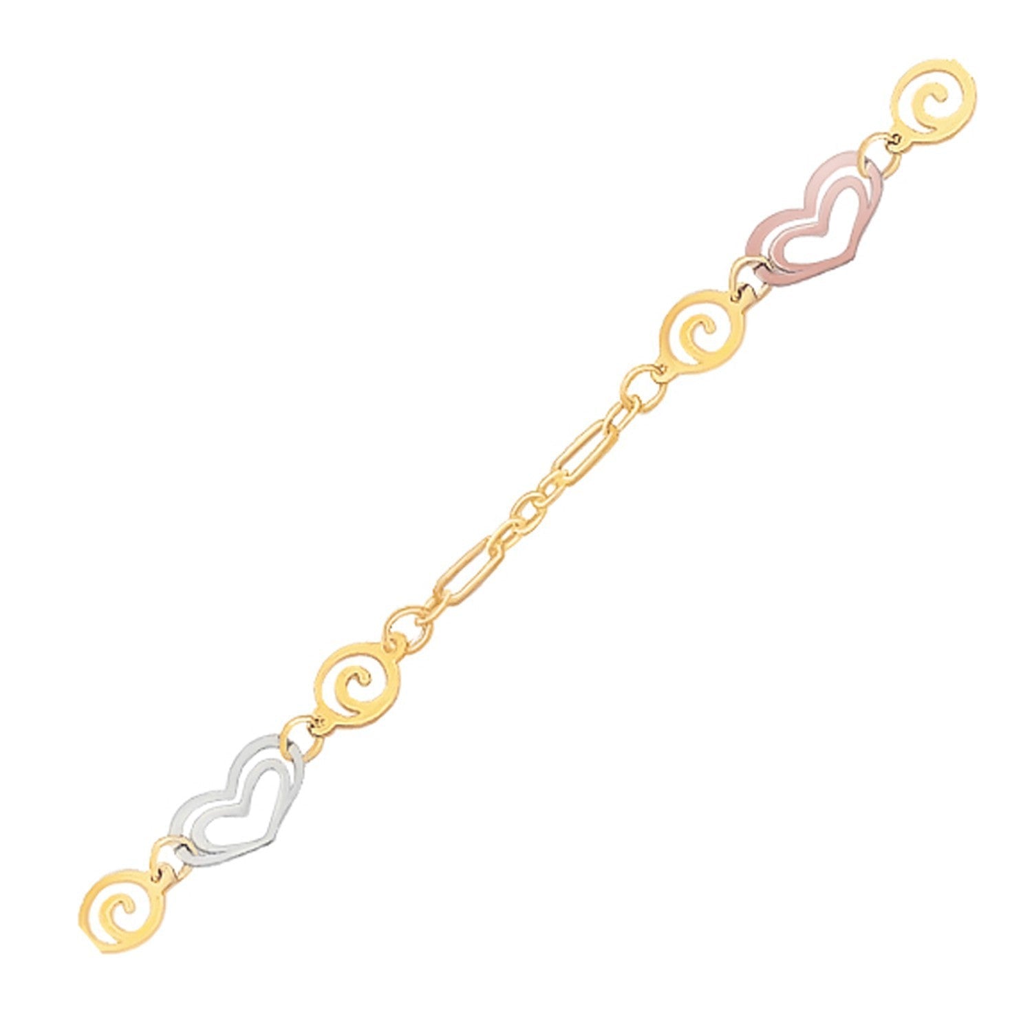 14k Tri-Color Gold Anklet with Multi Color Heart Stations Bids.com