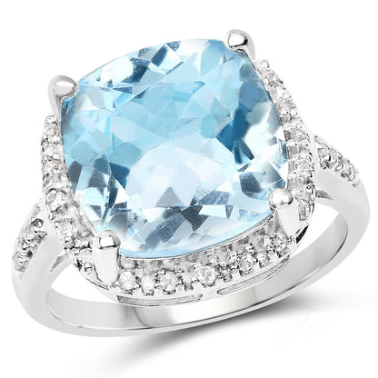 7.18 Carat Genuine Blue Topaz and White Topaz .925 Sterling Silver Ring Bids.com