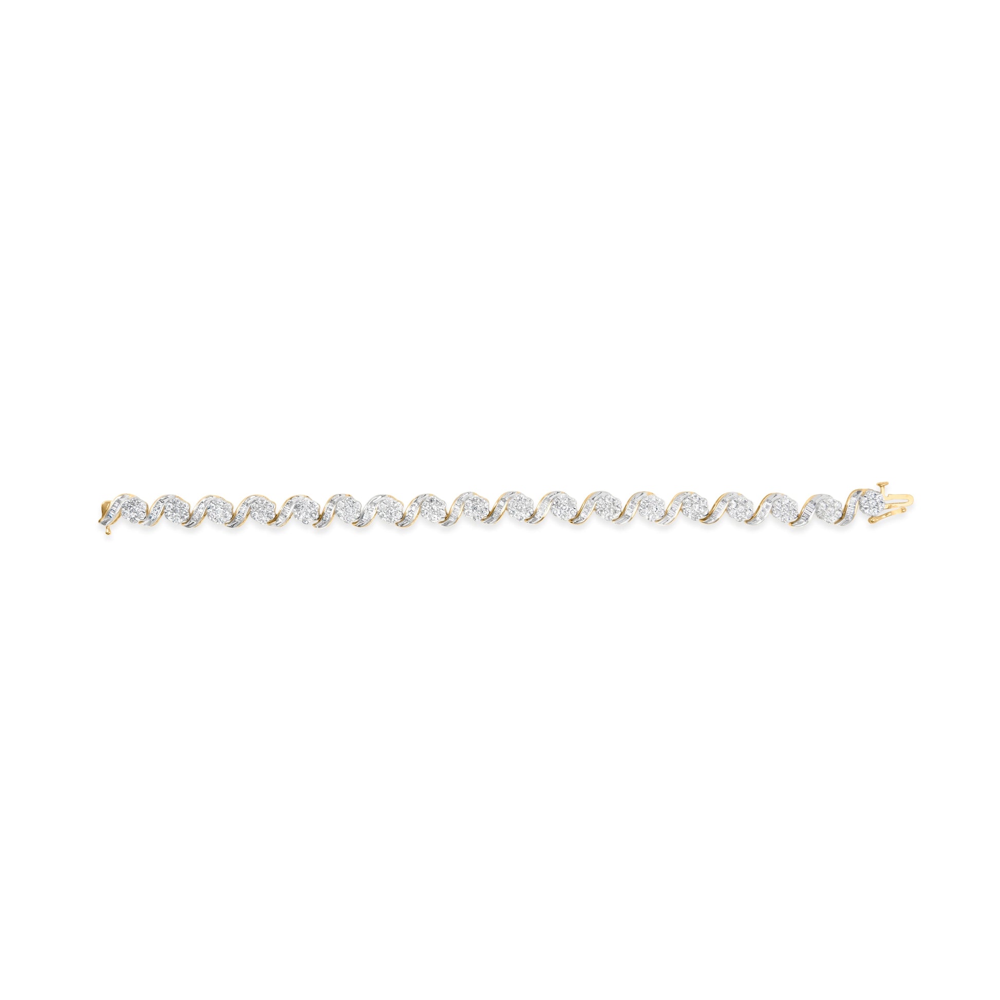 10k Yellow Gold 5.00 Cttw Round-Cut and Baguette-Cut Diamond Floral Link 7.25" Bracelet (I-J Color, I2-I3 Clarity) Bids.com