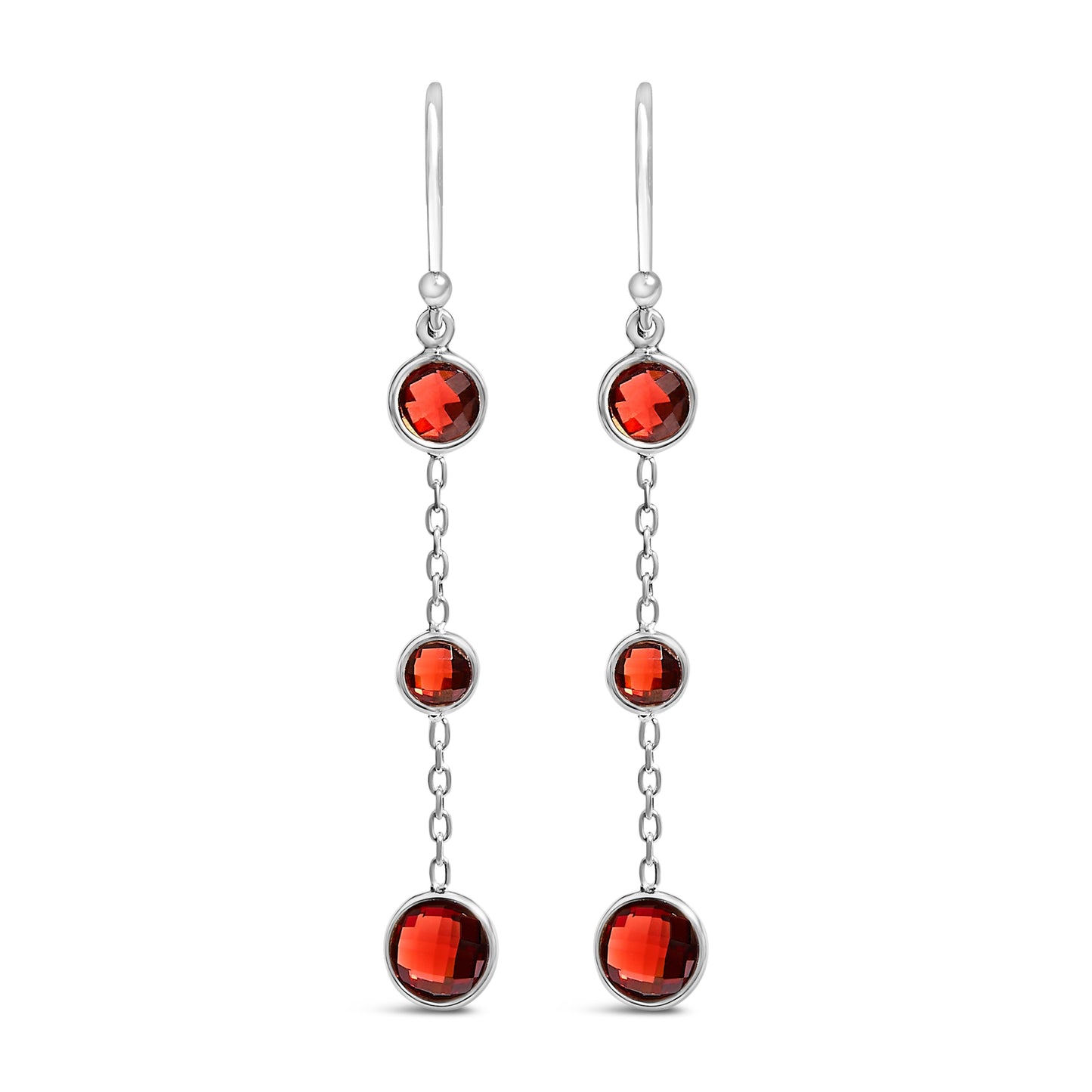 .925 Sterling Silver Graduating Bezel Set Red Garnet Dangle Earring Bids.com