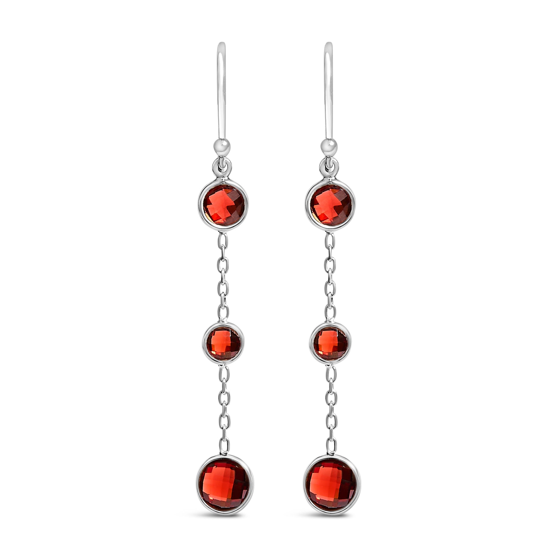 .925 Sterling Silver Graduating Bezel Set Red Garnet Dangle Earring Bids.com