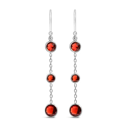 .925 Sterling Silver Graduating Bezel Set Red Garnet Dangle Earring Bids.com