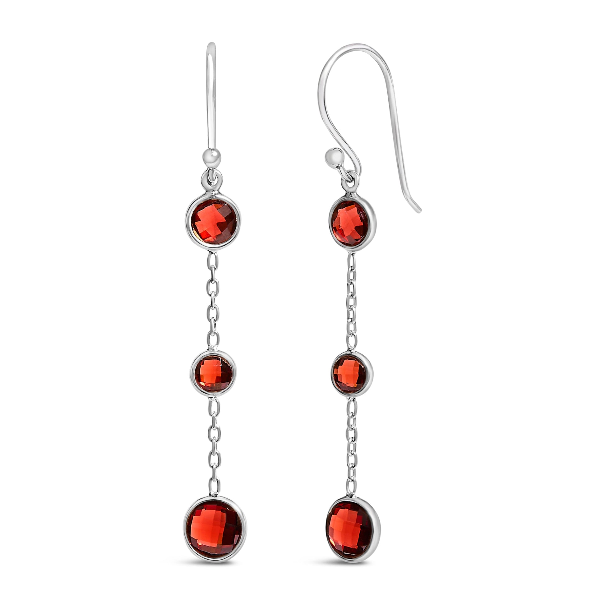 .925 Sterling Silver Graduating Bezel Set Red Garnet Dangle Earring Bids.com