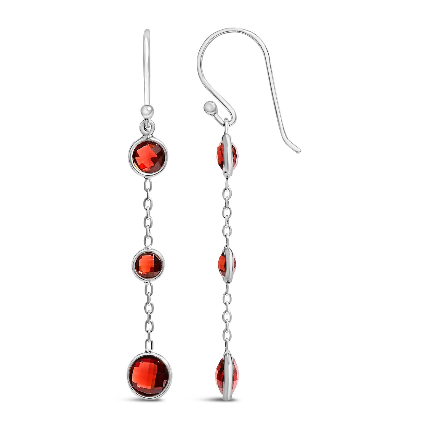 .925 Sterling Silver Graduating Bezel Set Red Garnet Dangle Earring Bids.com