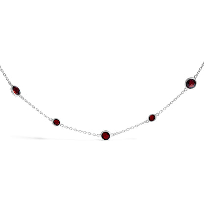 .925 Sterling Silver Checkerboard Cut Red Garnet Bezel Station Necklace - 22" Inches Bids.com