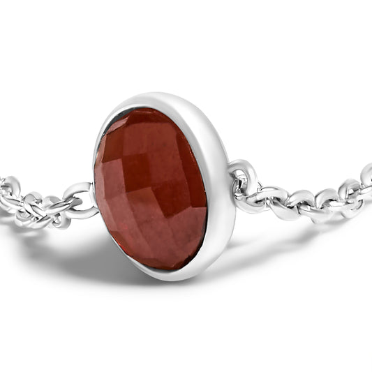 .925 Sterling Silver Checkerboard Cut Red Garnet Bezel Station Necklace - 22" Inches Bids.com