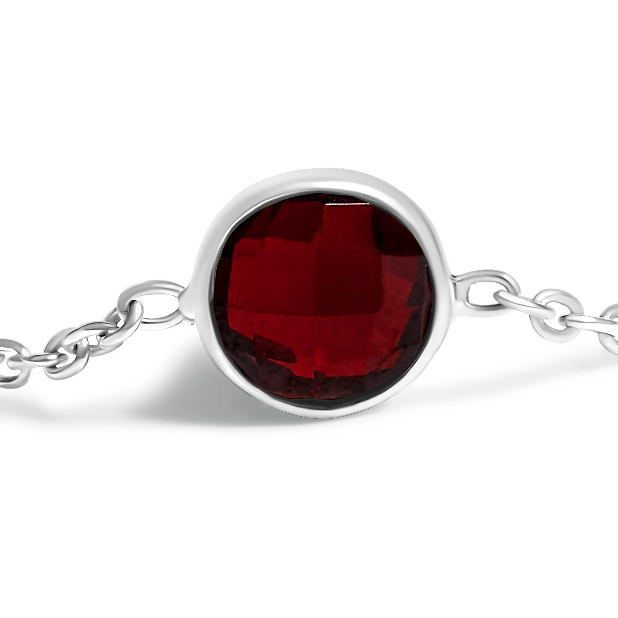 .925 Sterling Silver Checkerboard Cut Red Garnet Bezel Station Necklace - 22" Inches Bids.com