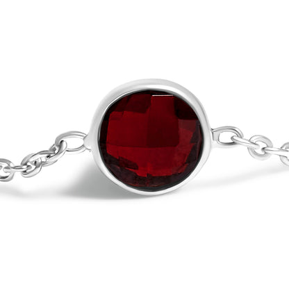 .925 Sterling Silver Checkerboard Cut Red Garnet Bezel Station Necklace - 22" Inches Bids.com