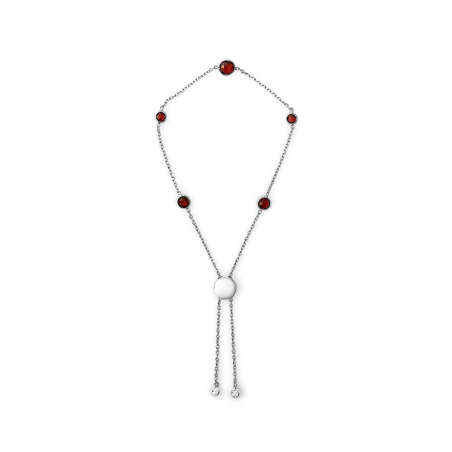 .925 Sterling Silver Bezel Set Red Garnet 5 Station Adjustable Bolo Bracelet Bids.com