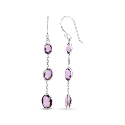 .925 Sterling Silver Checkerboard Cut Oval Purple Amethyst 2" Inch Drop and Dangle Earrings Bids.com