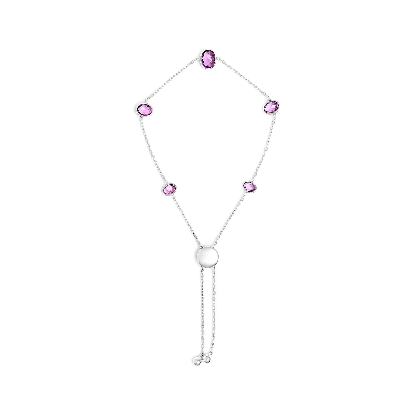 .925 Sterling Silver Bezel Set Purple Amethyst 5 Station Adjustable Bolo Bracelet Bids.com