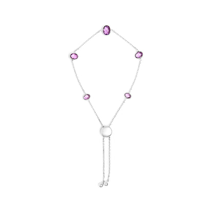 .925 Sterling Silver Bezel Set Purple Amethyst 5 Station Adjustable Bolo Bracelet Bids.com