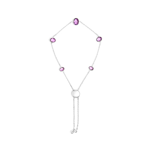 .925 Sterling Silver Bezel Set Purple Amethyst 5 Station Adjustable Bolo Bracelet Bids.com